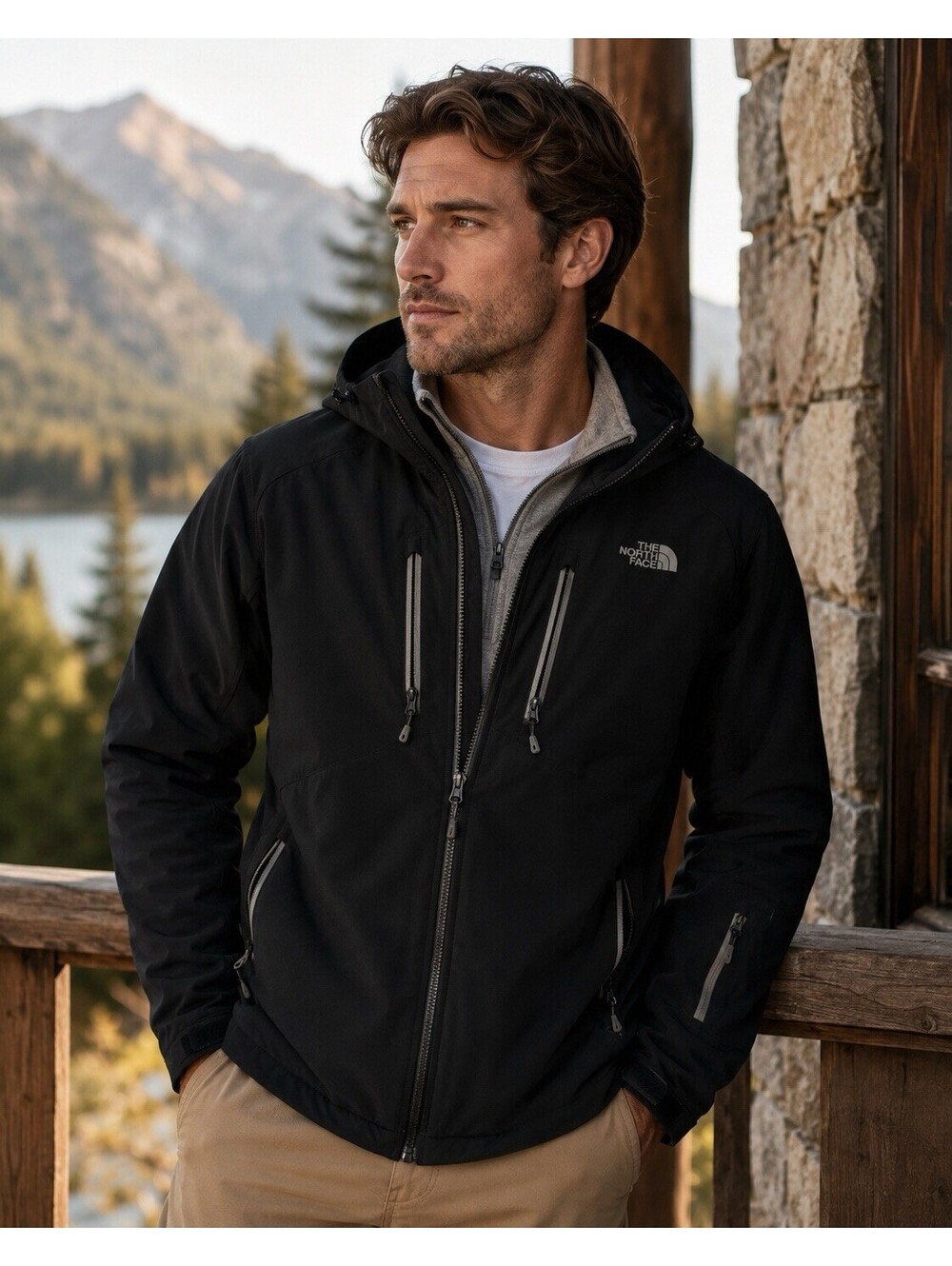 The North Face Men’s Large Black Softshell Jacket Full Zip Fleece Lined Outdoor